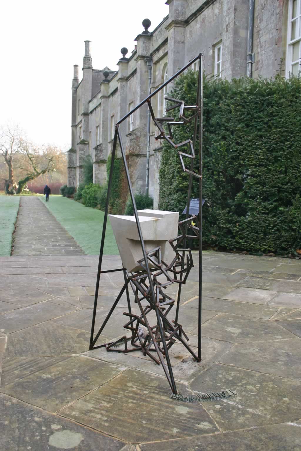 Triangulum at Mottisfont Abbey (abstract sculpture) by sculptor Ian Campbell-Briggs